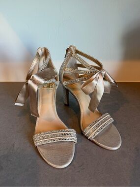 Gianni Bini Champagne Gold Rhinestone Bow Heels